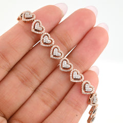 9.4gms 10k Rose Gold 2.1CTW Natural Diamond 7In Heart Tennis Bracelet For Womens