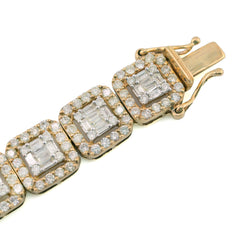 10k Yellow Gold 8CTW Round/Baguette Diamond Cluster Link Bracelet 21.3g 8.5 Inch
