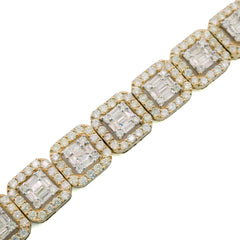 10k Yellow Gold 8CTW Round/Baguette Diamond Cluster Link Bracelet 21.3g 8.5 Inch