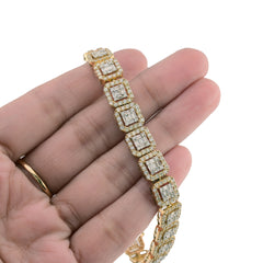 10k Yellow Gold 8CTW Round/Baguette Diamond Cluster Link Bracelet 21.3g 8.5 Inch