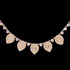 5.4gms 10k Yellow Gold 2CT Diamond Teardrop Baguette Charm Tennis Necklace Chain