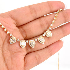 5.4gms 10k Yellow Gold 2CT Diamond Teardrop Baguette Charm Tennis Necklace Chain