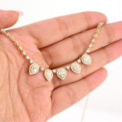 5.4gms 10k Yellow Gold 2CT Diamond Teardrop Baguette Charm Tennis Necklace Chain