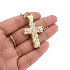 10k Yellow Gold 3.5CTW Natural Round/Baguette Diamond Cross Pendant 12.3g Charm
