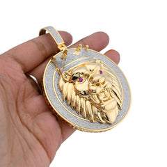 10k Yellow Gold 3CTW Natural Diamond Crown Lion Head Pendant 43.6gms Mens Charm