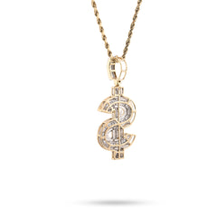 10k Yellow Gold 1.4CTW Round/Baguette Diamond Dollar $ Sign Pendant 7g Charm