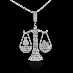 925 Sterling Silver 2.4 CTW Natural Diamond Libra Scale Pendant 16.9g Charm