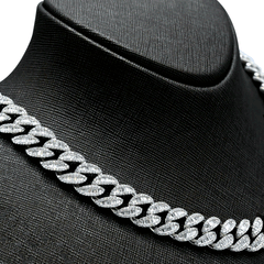12MM 10k White Gold 143.6 grams 17-7/8CTW Diamond Cuban Chain 22 Inch Necklace