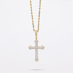 10k Yellow/White Gold 0.69CTW Natural Diamond Iced Out Cross Pendant 5.9g Charm