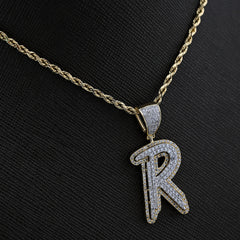 10k Yellow & White Gold 1 CTW Natural Diamond Initial "R" Pendant 4.7g Charm