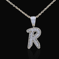 10k Yellow & White Gold 1 CTW Natural Diamond Initial "R" Pendant 4.7g Charm