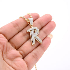 10k Yellow & White Gold 1 CTW Natural Diamond Initial "R" Pendant 4.7g Charm