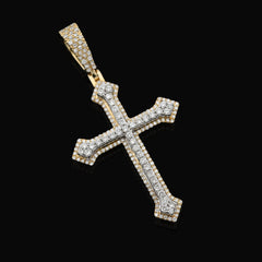 10k Yellow/White Gold 0.69CTW Natural Diamond Iced Out Cross Pendant 5.9g Charm