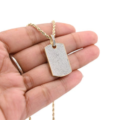10k Yellow Gold 0.65CTW Natural Pave-Set Diamond Dog Tag Pendant 4.1g Mens Charm