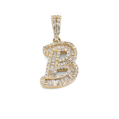 10k Yellow Gold 0.375CTW Natural Round/Baguette Diamond 1.6g Initial "B" Pendant