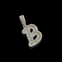 10k Yellow Gold 0.375CTW Natural Round/Baguette Diamond 1.6g Initial "B" Pendant