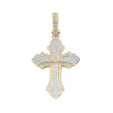 10k Yellow & White Gold 0.9CTW Natural Diamond Pave Cross Pendant 4.1g Charm
