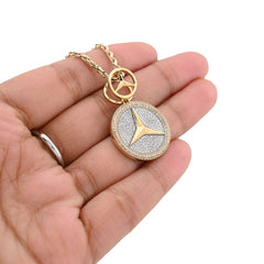 10k Yellow Gold 0.63CTW Pure Diamond ICED Mercedes Benz Logo Pendant 5.5g Charm