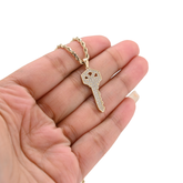 10k Yellow Gold Key Shaped Pendant 1.5g Classic Charm For Mens Womens