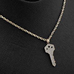 10k Yellow Gold Key Shaped Pendant 1.5g Classic Charm For Mens Womens