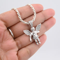 925 Sterling Silver 0.25CTW Natural Diamond Angel Cherub Pendant 4.6gms Charm