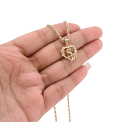 10k Yellow Gold Diamond-Cut Initial "S" Heart Pendant 0.9g Alphabet Charm