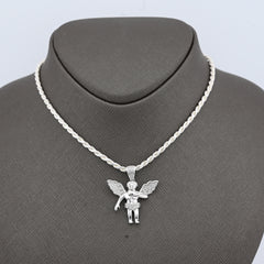 925 Sterling Silver 0.25CTW Natural Diamond Angel Cherub Pendant 4.6gms Charm