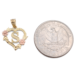 10k Yellow Gold Diamond-Cut Initial "S" Heart Pendant 0.9g Alphabet Charm