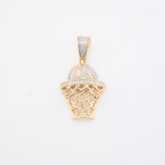 10k Yellow Gold 0.2CTW Natural Diamond ICED BasketBall Hoop Pendant 4.5g Charm
