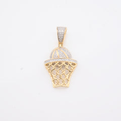 10k Yellow Gold 0.2CTW Natural Diamond ICED BasketBall Hoop Pendant 4.5g Charm