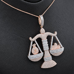 10k Rose Gold 5.17CTW Round/Baguette Diamond Libra Scale Justice Pendant 26.5gms