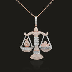 10k Rose Gold 5.17CTW Round/Baguette Diamond Libra Scale Justice Pendant 26.5gms