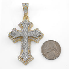 10k Two Tone Gold 5CTW Natural Diamond 3D Cross Pendant 21.9g Religious Charm