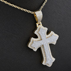 10k Two Tone Gold 5CTW Natural Diamond 3D Cross Pendant 21.9g Religious Charm