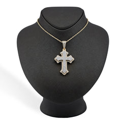 10k Two Tone Gold 5CTW Natural Diamond 3D Cross Pendant 21.9g Religious Charm