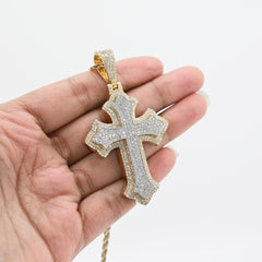 10k Two Tone Gold 5CTW Natural Diamond 3D Cross Pendant 21.9g Religious Charm
