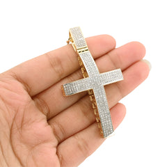 10k Yellow Gold 1.45CTW Natural Diamond Pave Domed Cross Pendant 17.5g Charm