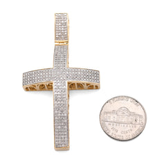 10k Yellow Gold 1.45CTW Natural Diamond Pave Domed Cross Pendant 17.5g Charm
