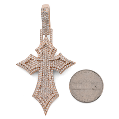 14k Rose Gold 4.27CTW Natural Diamond ICED OUT Gothic Cross Pendant 23.1g Charm