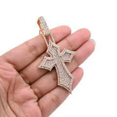 14k Rose Gold 4.27CTW Natural Diamond ICED OUT Gothic Cross Pendant 23.1g Charm