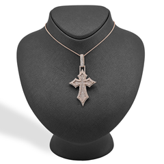 14k Rose Gold 4.27CTW Natural Diamond ICED OUT Gothic Cross Pendant 23.1g Charm