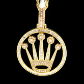 10k Yellow Gold 4CT Round/Baguette Diamond Crown Circle Pendant 10.1g Mens Charm
