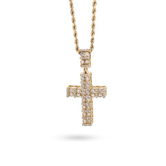 10k Yellow Gold 1CTW Pure Diamond Double Cluster Cross Pendant 6g Cageback Charm