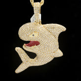 10k Yellow Gold 5CT Diamond Angry Shark Solid Back Pendant 20g Mens HipHop Charm
