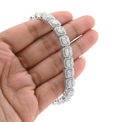 10k White Gold 8MM 31.7gms 5.67CTW Round/Baguette Diamond Square Tennis Bracelet