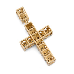 10k Yellow Gold 1CTW Pure Diamond Double Cluster Cross Pendant 6g Cageback Charm