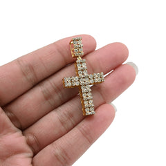10k Yellow Gold 1CTW Pure Diamond Double Cluster Cross Pendant 6g Cageback Charm
