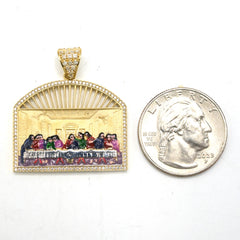 10k Yellow Gold Last Supper with Cubic Zirconia Religious Pendant 3.8g Charm