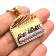 10k Yellow Gold Last Supper with Cubic Zirconia Religious Pendant 3.8g Charm