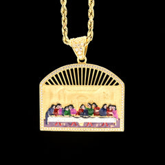 10k Yellow Gold Last Supper with Cubic Zirconia Religious Pendant 3.8g Charm